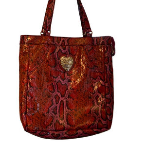 Kathy Van Zeeland VEGAN Tote, Red Faux Snakeskin